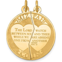 14K Yellow Gold Mizpah Coin Two-Piece Round Charm Pendant with Engraved Genesis 31:49 Script by Oro Pregiato
