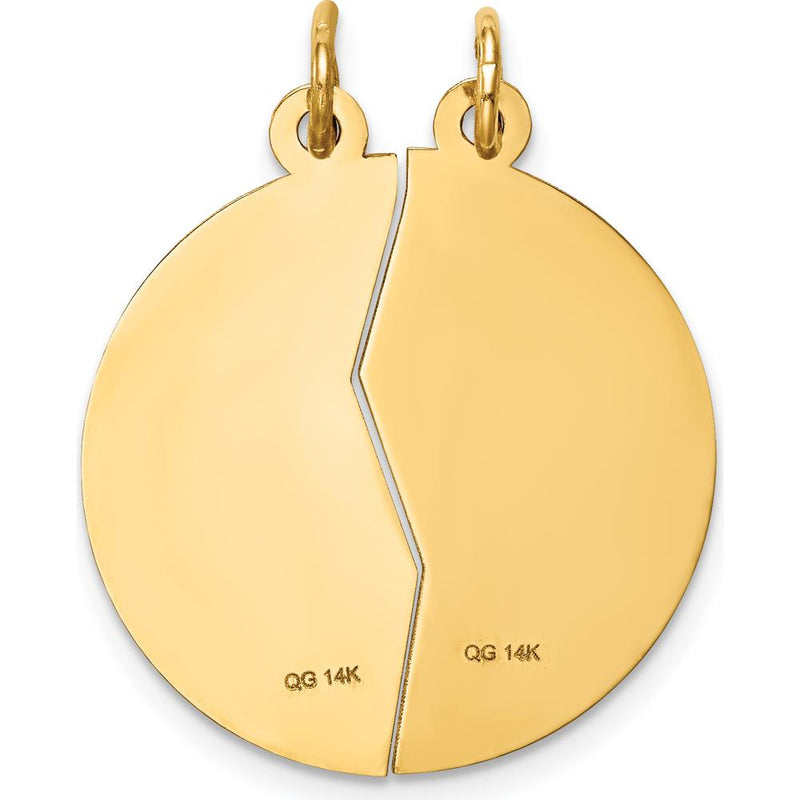 14K Yellow Gold Mizpah Coin Two-Piece Round Charm Pendant with Engraved Genesis 31:49 Script by Oro Pregiato