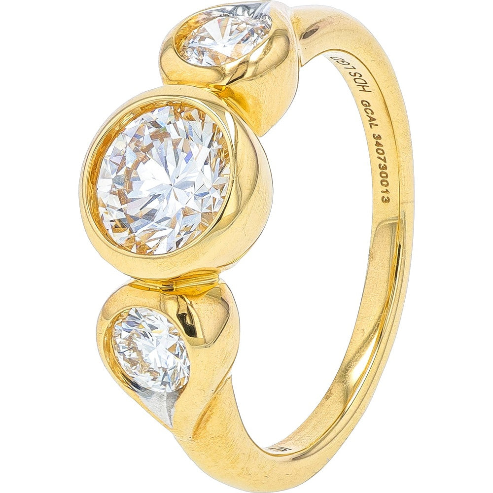 14K Yellow Gold Modern Bezel-Set Three-Stone Engagement Ring with 1.50 Carat Total Weight Lab-Grown Diamonds