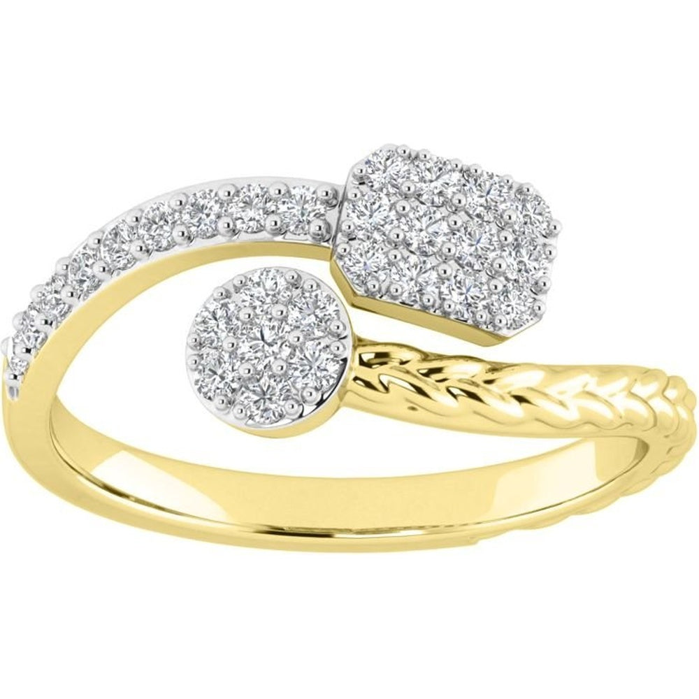 14K Yellow Gold Modern Bypass Fashion Ring with Pavé Set Round Diamond Clusters - 0.36 Carat Total Diamond Weight by Auriventus