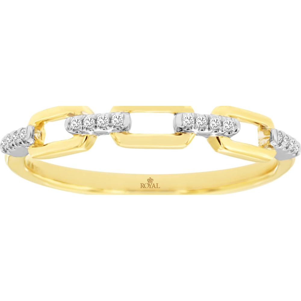 14K Yellow Gold Modern Chain Link Diamond Wedding Band with Two Tone Accents - 0.05 Total Carat Weight Round Diamonds - Royal Jewelry