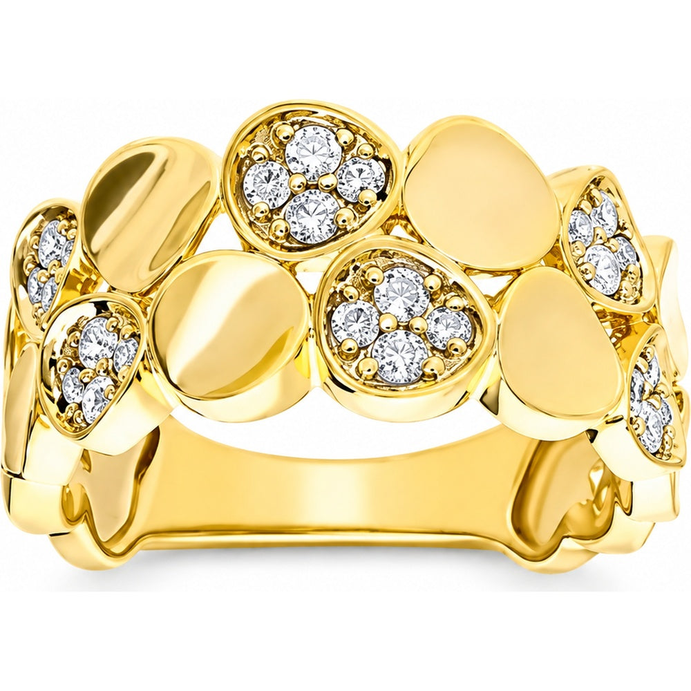 14K Yellow Gold Modern Cluster Fashion Ring with Bead Set Round Diamonds - 0.32 Carat Total Diamond Weight by Auriventus