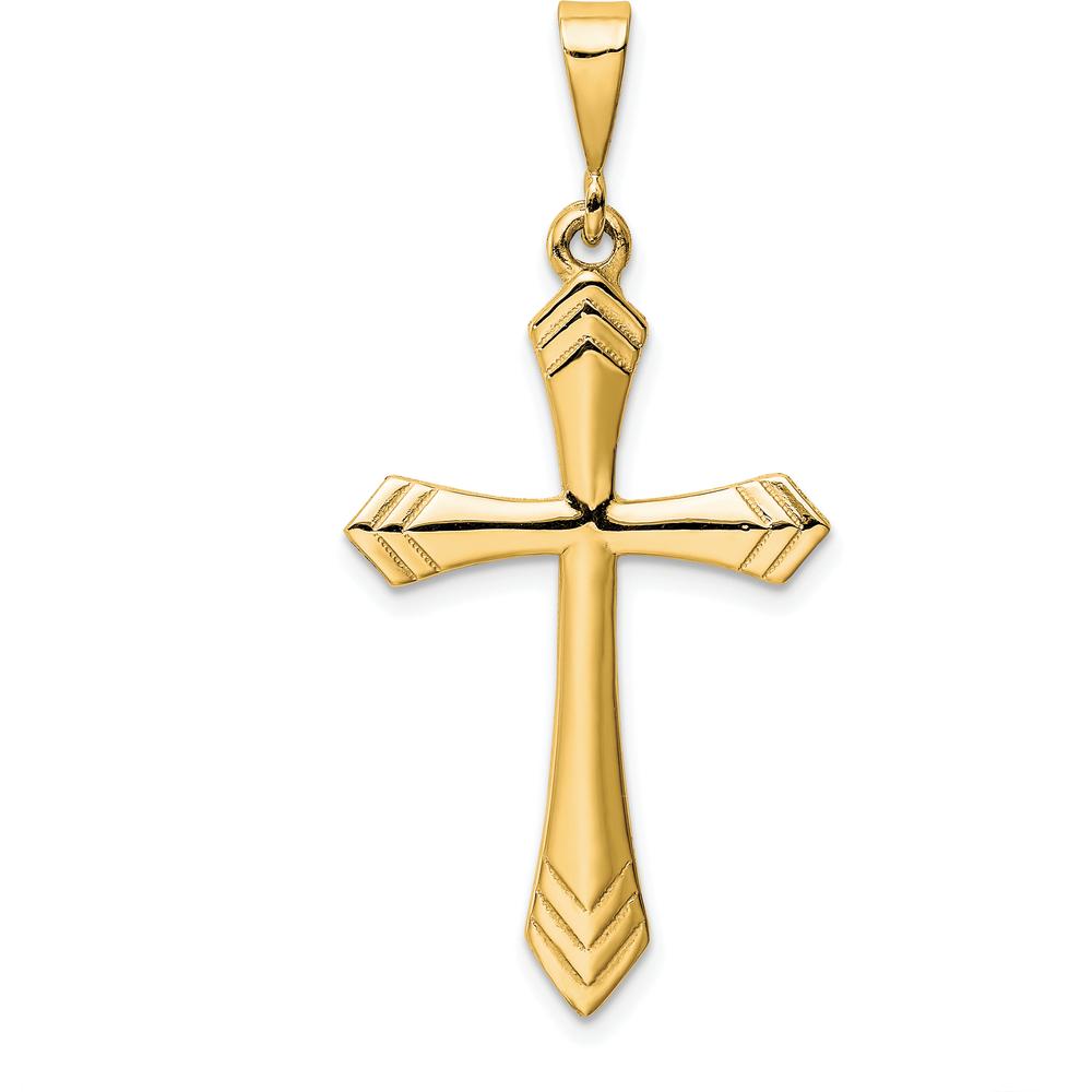 14K Yellow Gold Modern Cross Pendant with Polished Finish - 44mm Length by Oro Pregiato