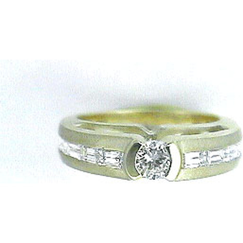 14K Yellow Gold Modern Engagement Ring with Half-Bezel Set Round Diamond Center and Channel-Set Baguette Diamonds - 1.55 Carat Total Diamond Weight - Royal Jewelry