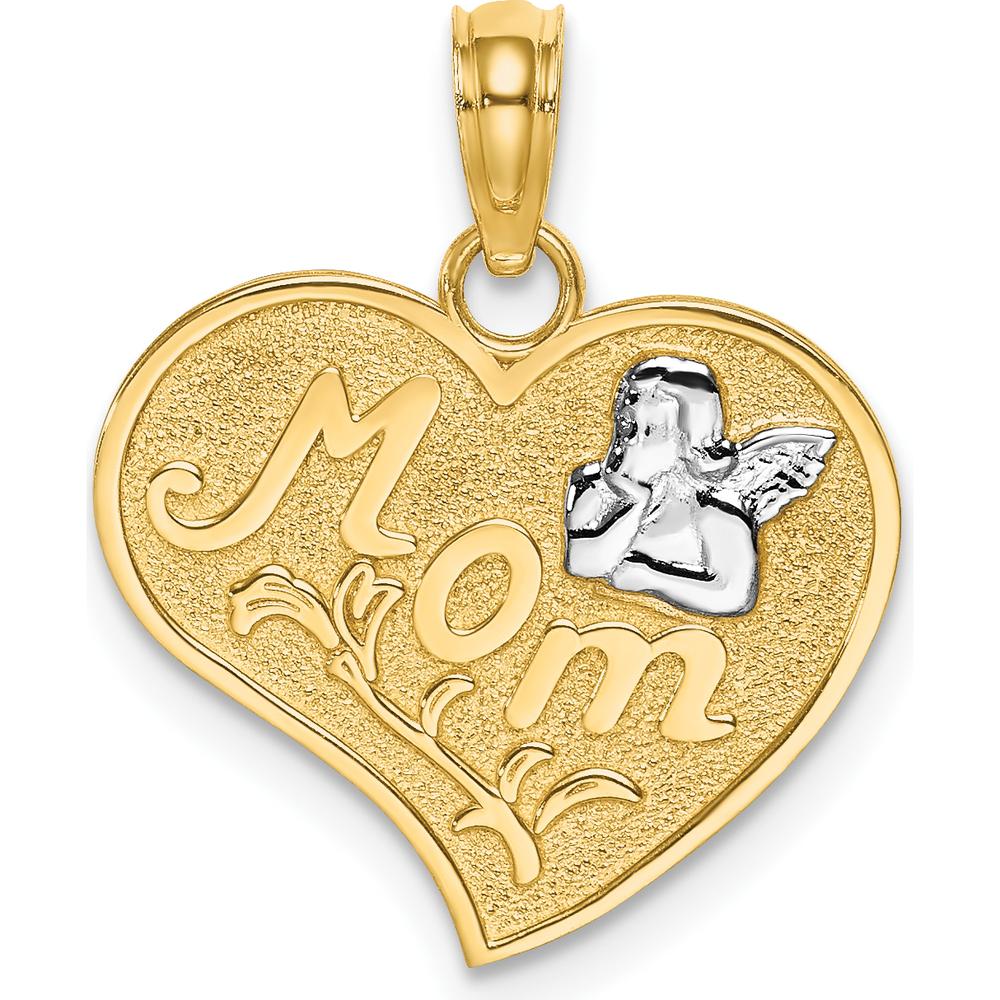 14K Yellow Gold MOM and Angel Heart Charm with White Rhodium Accents - 18.9mm Length by Oro Pregiato