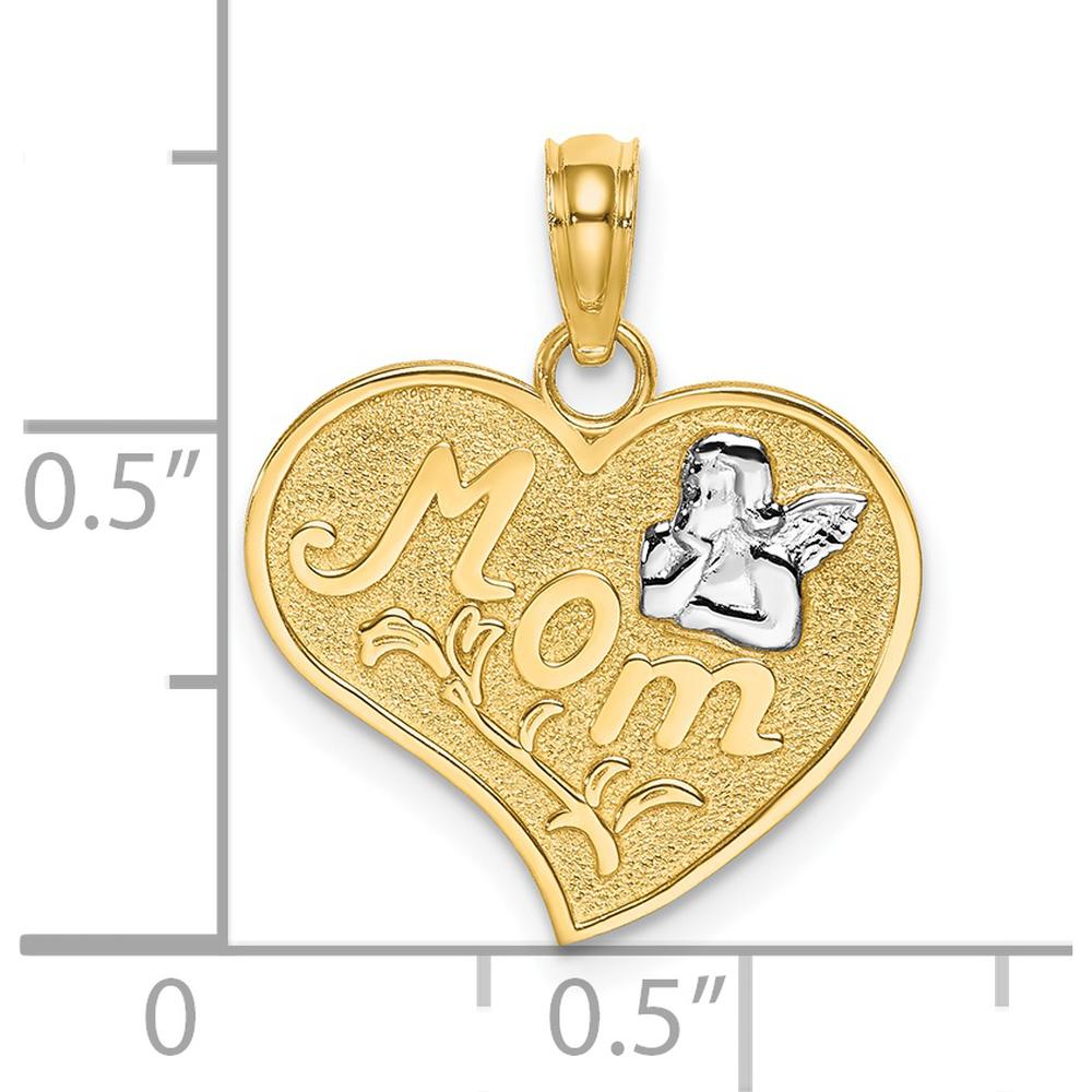 14K Yellow Gold MOM and Angel Heart Charm with White Rhodium Accents - 18.9mm Length by Oro Pregiato