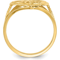 14K Yellow Gold "Mom" Heart Ring with Textured Finish and Domed Design by Oro Pregiato