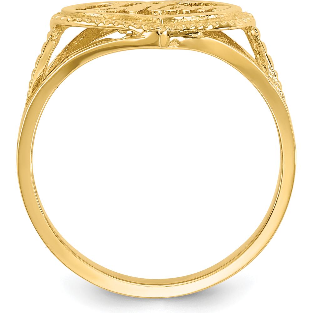 14K Yellow Gold "Mom" Heart Ring with Textured Finish and Domed Design by Oro Pregiato