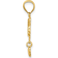 14K Yellow Gold "Mom" Pendant with Dangling Heart Charm by Oro Pregiato