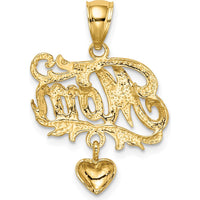14K Yellow Gold "Mom" Pendant with Dangling Heart Charm by Oro Pregiato