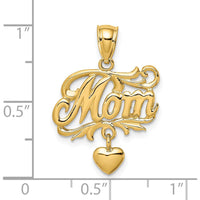 14K Yellow Gold "Mom" Pendant with Dangling Heart Charm by Oro Pregiato