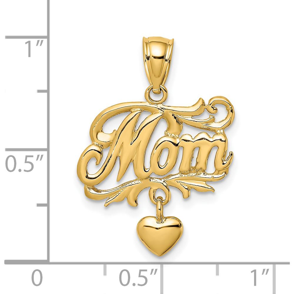 14K Yellow Gold "Mom" Pendant with Dangling Heart Charm by Oro Pregiato