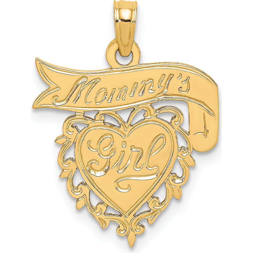 14K Yellow Gold "Mommy's Girl" Heart Charm Pendant - 17.6mm x 17.4mm by Oro Pregiato