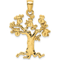 14K Yellow Gold Money Tree Charm Pendant with Textured Back Design by Oro Pregiato