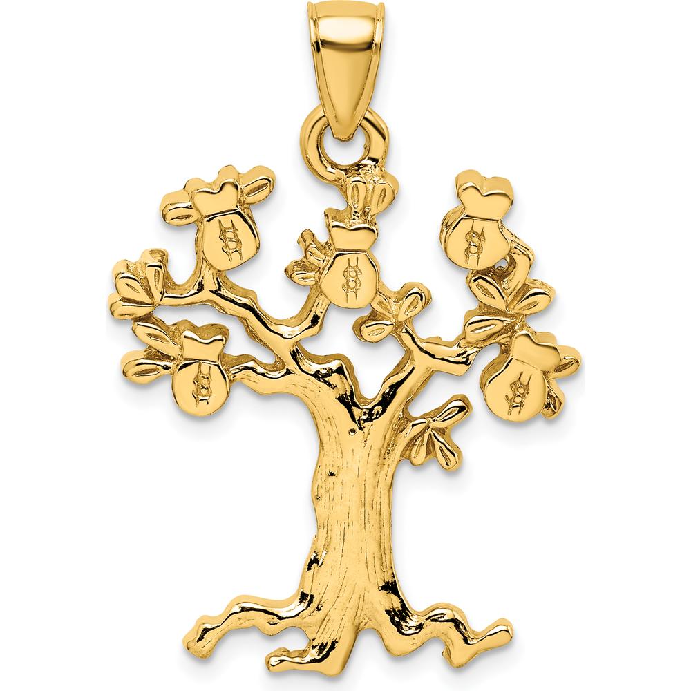 14K Yellow Gold Money Tree Charm Pendant with Textured Back Design by Oro Pregiato