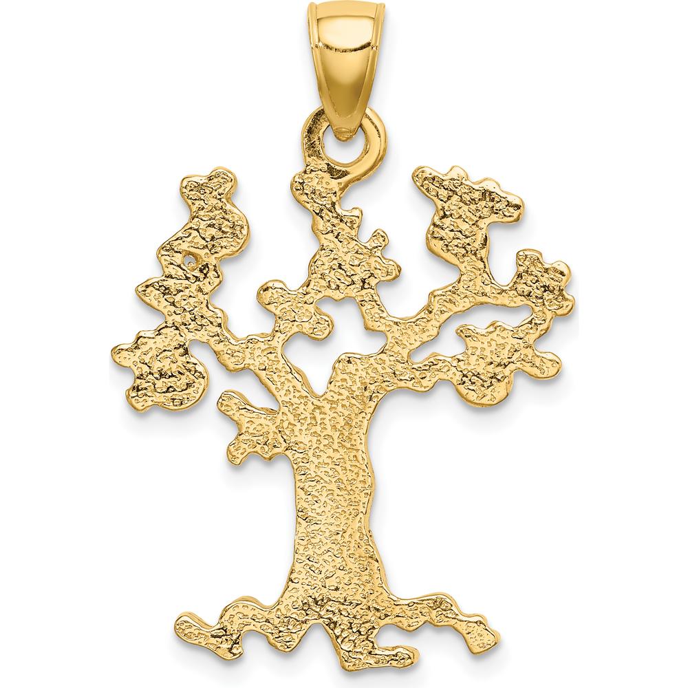 14K Yellow Gold Money Tree Charm Pendant with Textured Back Design by Oro Pregiato