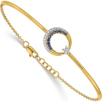 14K Yellow Gold Moon and Star Bangle Bracelet with Sapphire and Diamond Accents - 1/8 Carats Total Gemstone Weight by Monteluci Fine Jewelry