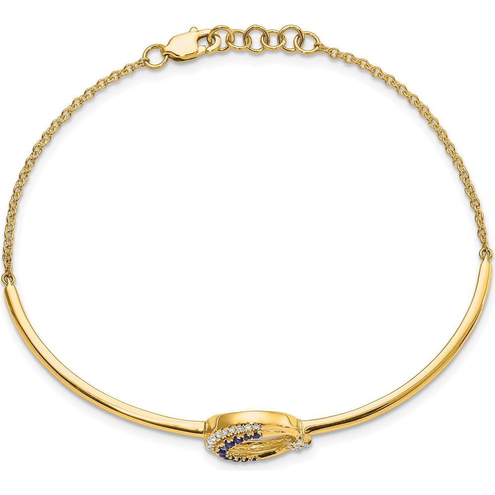 14K Yellow Gold Moon and Star Bangle Bracelet with Sapphire and Diamond Accents - 1/8 Carats Total Gemstone Weight by Monteluci Fine Jewelry