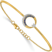 14K Yellow Gold Moon and Star Bangle Bracelet with Sapphire and Diamond Accents - 1/8 Carats Total Gemstone Weight by Monteluci Fine Jewelry