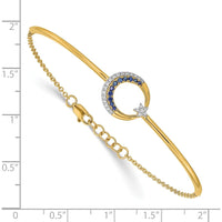 14K Yellow Gold Moon and Star Bangle Bracelet with Sapphire and Diamond Accents - 1/8 Carats Total Gemstone Weight by Monteluci Fine Jewelry