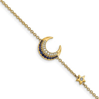 14K Yellow Gold Moon and Star Bracelet with Diamonds and Sapphires - 0.10 Carats Total Diamond Weight by Monteluci Fine Jewelry