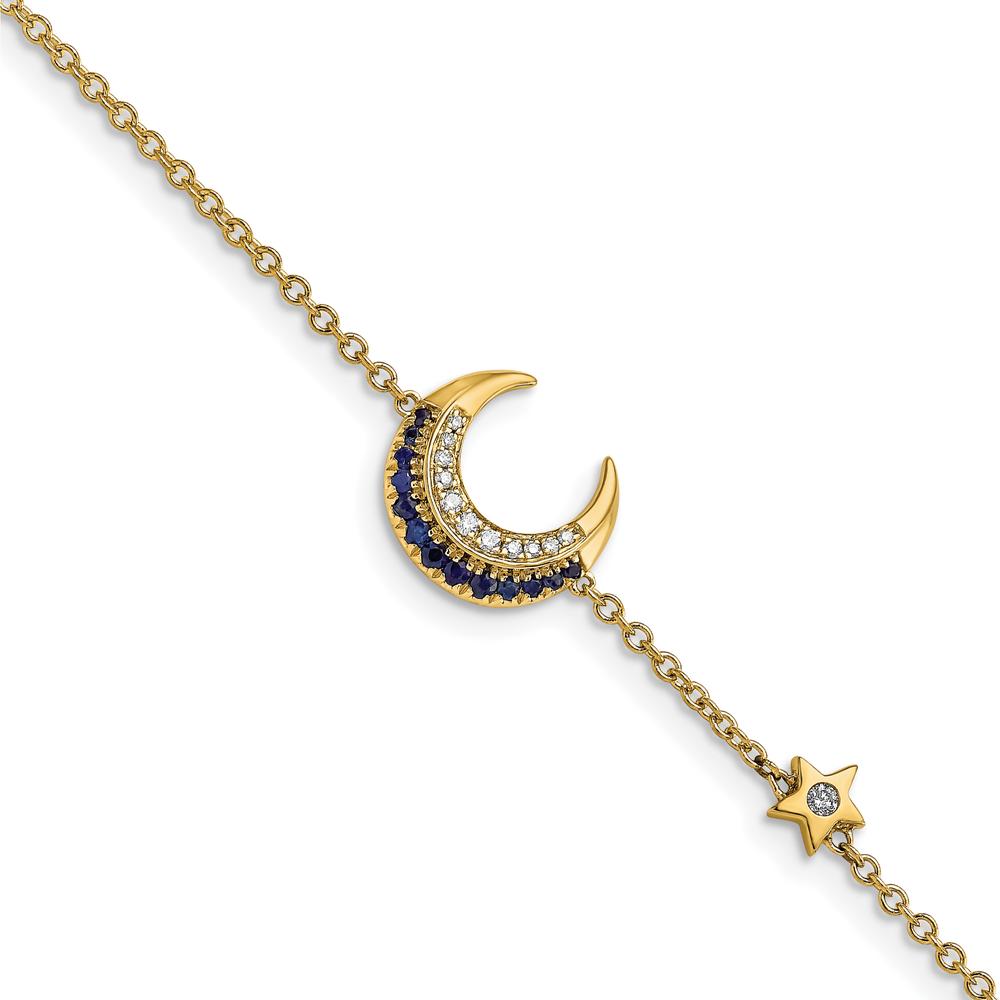 14K Yellow Gold Moon and Star Bracelet with Diamonds and Sapphires - 0.10 Carats Total Diamond Weight by Monteluci Fine Jewelry