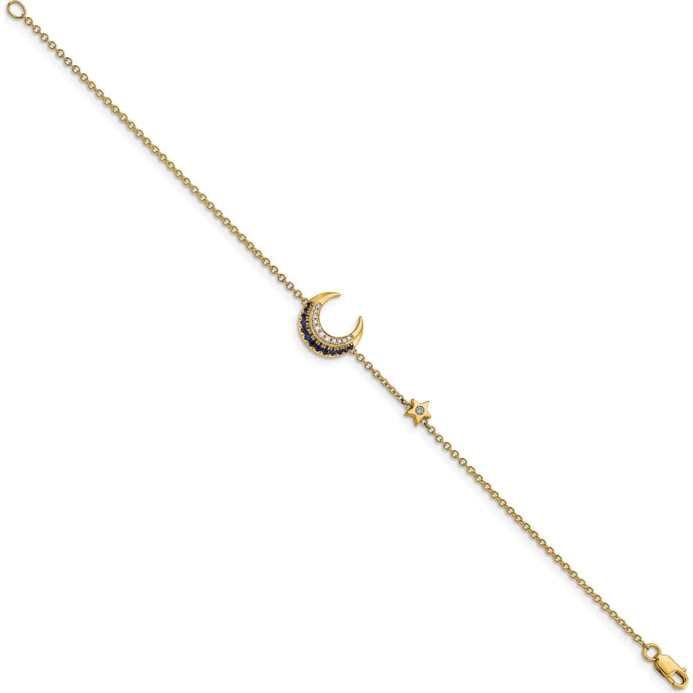 14K Yellow Gold Moon and Star Bracelet with Diamonds and Sapphires - 0.10 Carats Total Diamond Weight by Monteluci Fine Jewelry