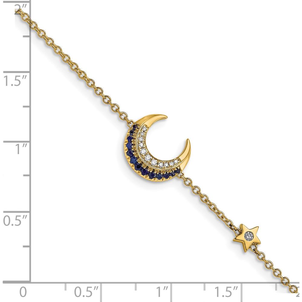 14K Yellow Gold Moon and Star Bracelet with Diamonds and Sapphires - 0.10 Carats Total Diamond Weight by Monteluci Fine Jewelry