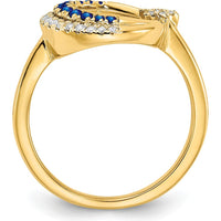 14K Yellow Gold Moon and Star Motif Ring with Round Sapphires and Diamonds - 0.07 Carat Total Gemstone Weight by 0