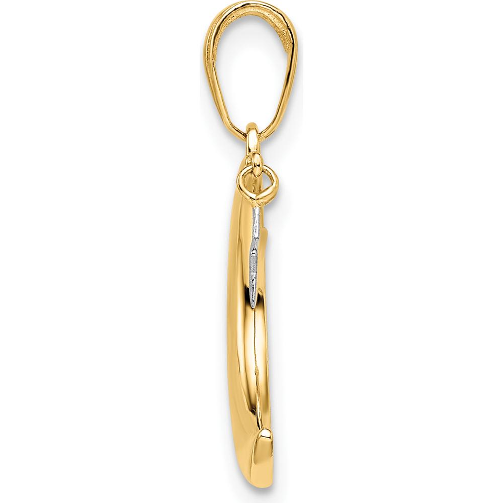 14K Yellow Gold Moon with Dangle Star Pendant with Rhodium Accent - Polished Satin Finish by Oro Pregiato