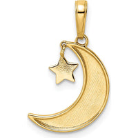 14K Yellow Gold Moon with Dangle Star Pendant with Rhodium Accent - Polished Satin Finish by Oro Pregiato
