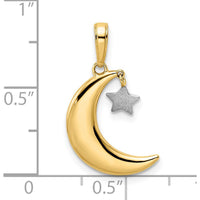 14K Yellow Gold Moon with Dangle Star Pendant with Rhodium Accent - Polished Satin Finish by Oro Pregiato