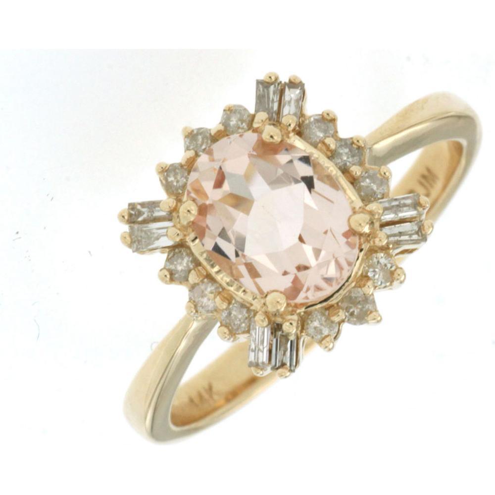 14K Yellow Gold Morganite & Diamond Halo Ring - 1.00 Carats Morganite, 0.25 Carats Diamond Total Weight