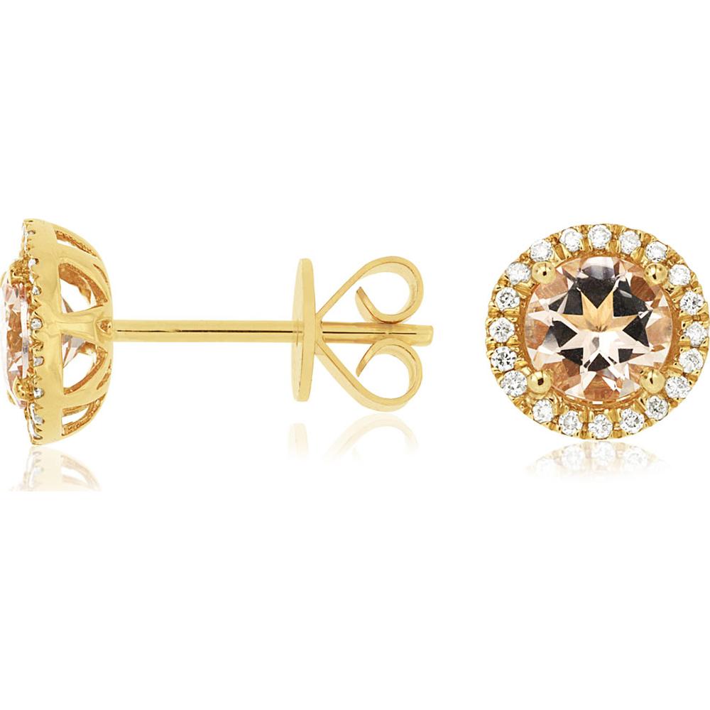 14K Yellow Gold Morganite & Diamond Halo Stud Earrings - 1.45 Carats Total Gem Weight