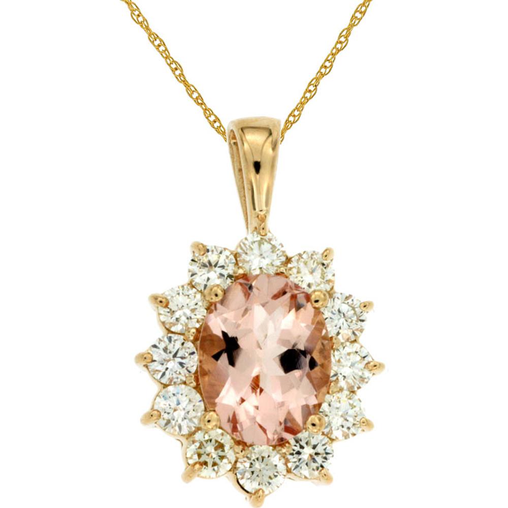 14K Yellow Gold Morganite & Diamond Pendant with Oval Morganite - 1.60 Carats Morganite & 1.00 Carats Total Diamond Weight