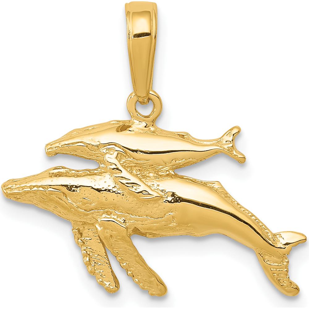 14K Yellow Gold Mother and Baby Humpback Whale Pendant - Symbol of Family and Nature by Oro Pregiato
