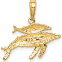 14K Yellow Gold Mother and Baby Humpback Whale Pendant - Symbol of Family and Nature by Oro Pregiato