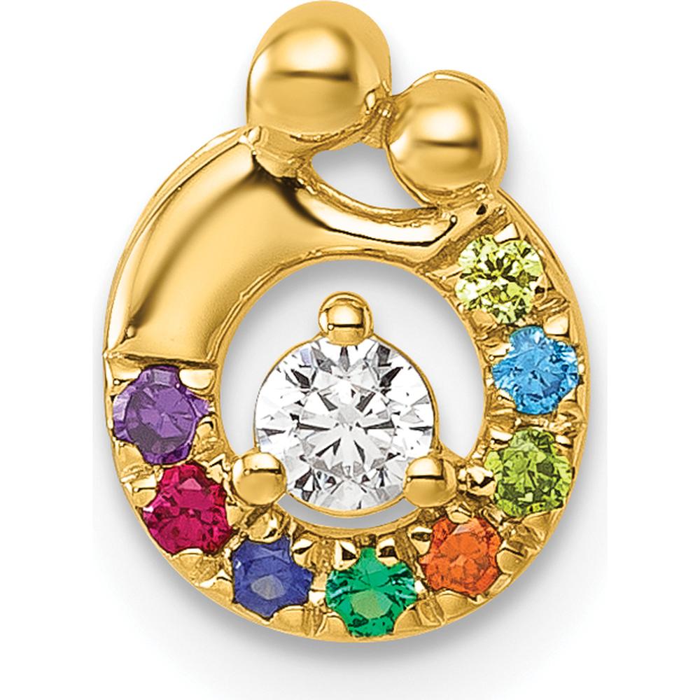 14K Yellow Gold Mother and Child Birthstone Pendant with Diamond Center - Customizable Design by Oro Pregiato