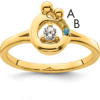 14K Yellow Gold Mother and Child Motif Ring with Round Diamond and Birthstone Accent by 0