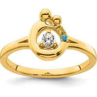 14K Yellow Gold Mother and Child Motif Ring with Round Diamond and Birthstone Accent by 0