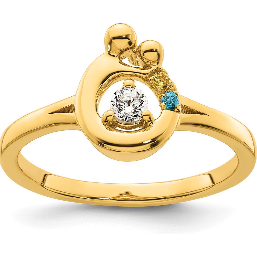 14K Yellow Gold Mother and Child Motif Ring with Round Diamond and Birthstone Accent by 0