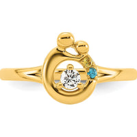 14K Yellow Gold Mother and Child Motif Ring with Round Diamond and Birthstone Accent by 0