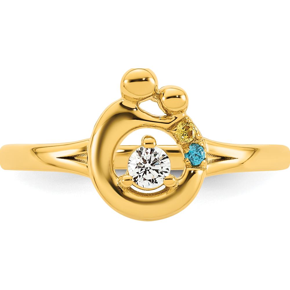 14K Yellow Gold Mother and Child Motif Ring with Round Diamond and Birthstone Accent by 0