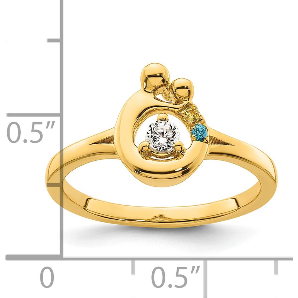 14K Yellow Gold Mother and Child Motif Ring with Round Diamond and Birthstone Accent by 0