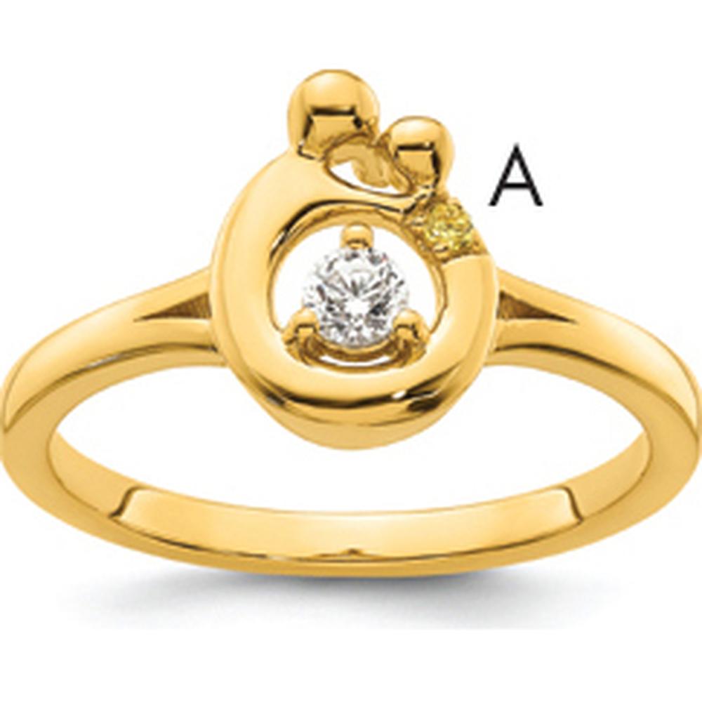 14K Yellow Gold Mother and Child Motif Ring with Round Diamond and Custom Birthstone Accent by 0