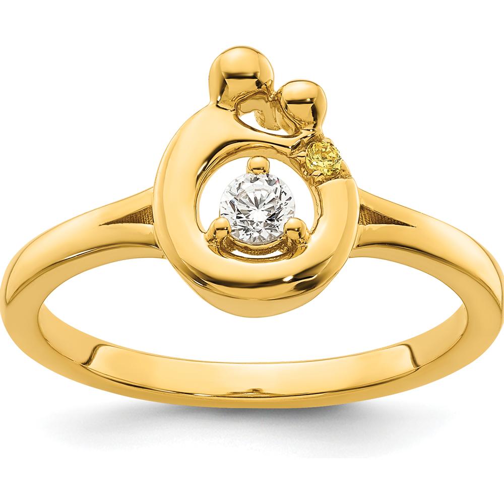 14K Yellow Gold Mother and Child Motif Ring with Round Diamond and Custom Birthstone Accent by 0