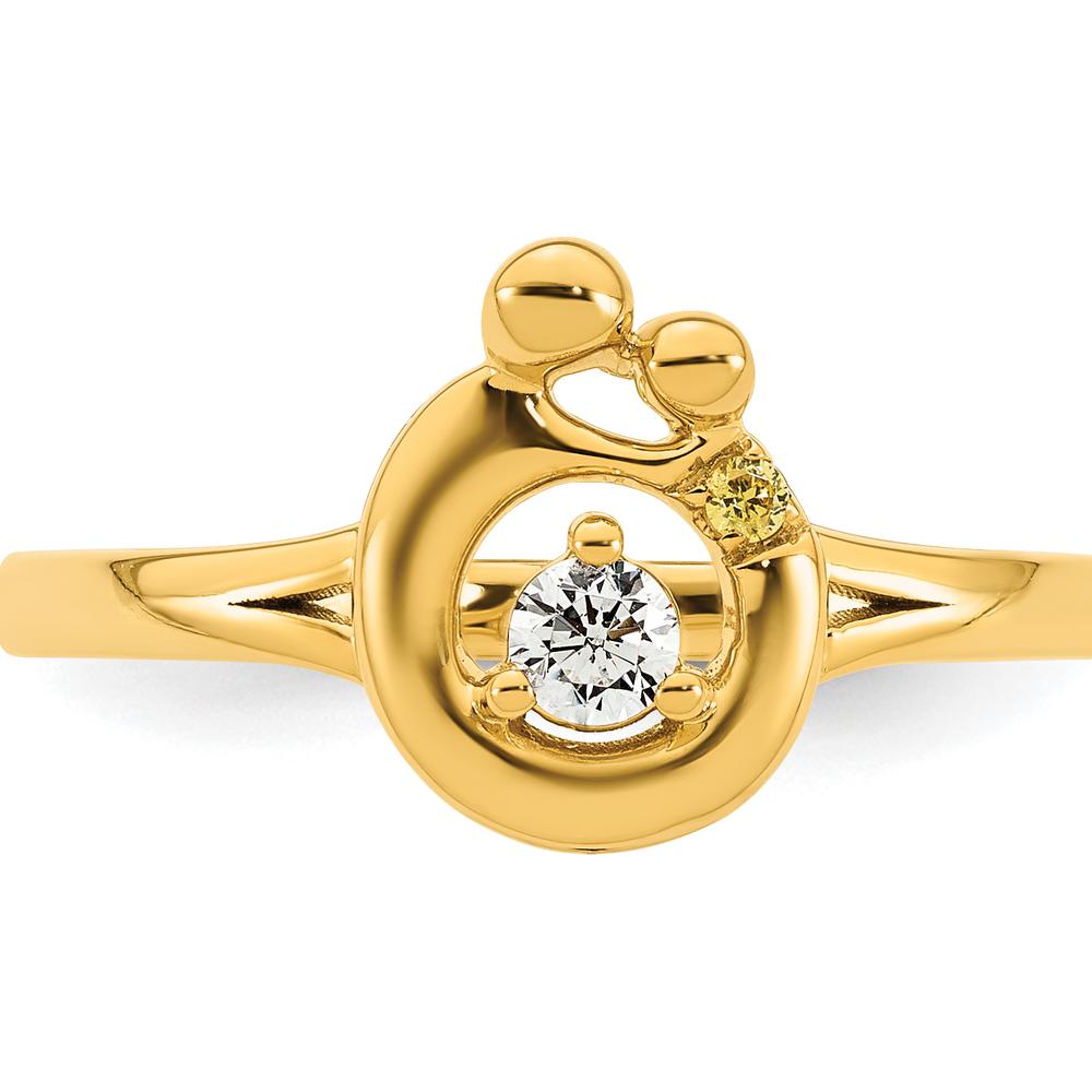 14K Yellow Gold Mother and Child Motif Ring with Round Diamond and Custom Birthstone Accent by 0