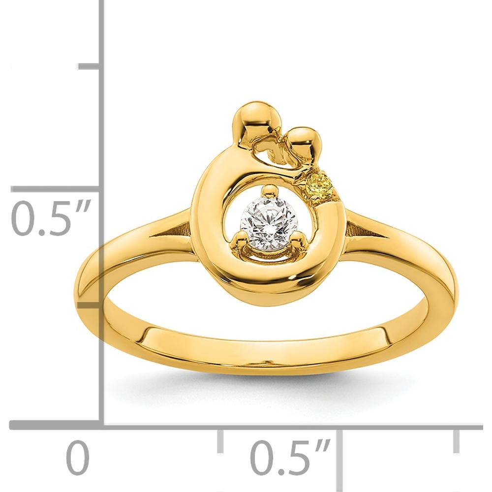14K Yellow Gold Mother and Child Motif Ring with Round Diamond and Custom Birthstone Accent by 0