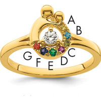 14K Yellow Gold Mother and Child Motif Ring with Round Diamond and Seven Multi-Birthstones by 0
