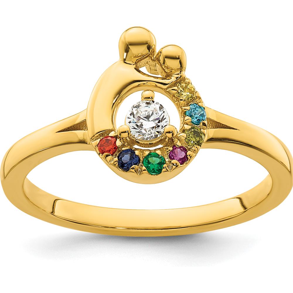 14K Yellow Gold Mother and Child Motif Ring with Round Diamond and Seven Multi-Birthstones by 0